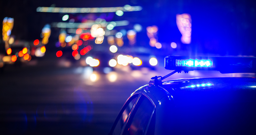 Night Police Car Lights In City - Close-up With Selective Focus