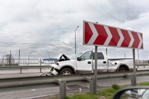 Wrecked Car Pickup Truck Crash Accident On Highway City Road. Da
