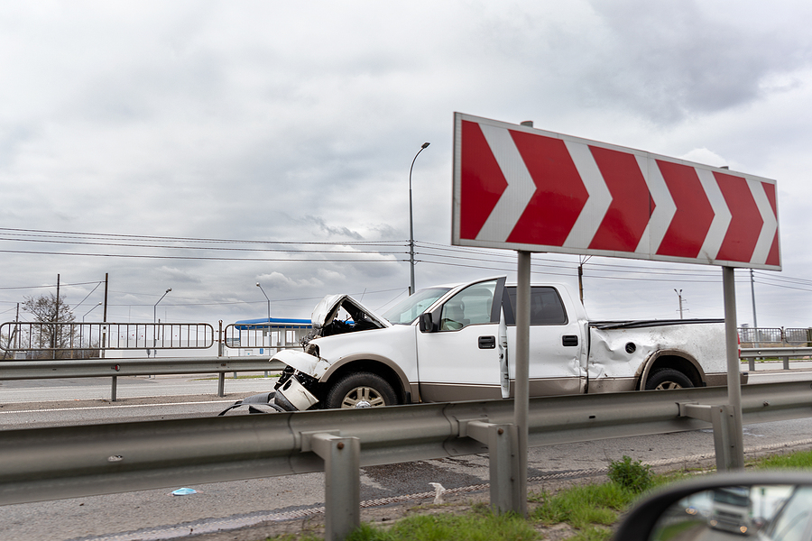 Wrecked Car Pickup Truck Crash Accident On Highway City Road. Da