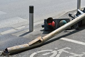 single car crash light pole