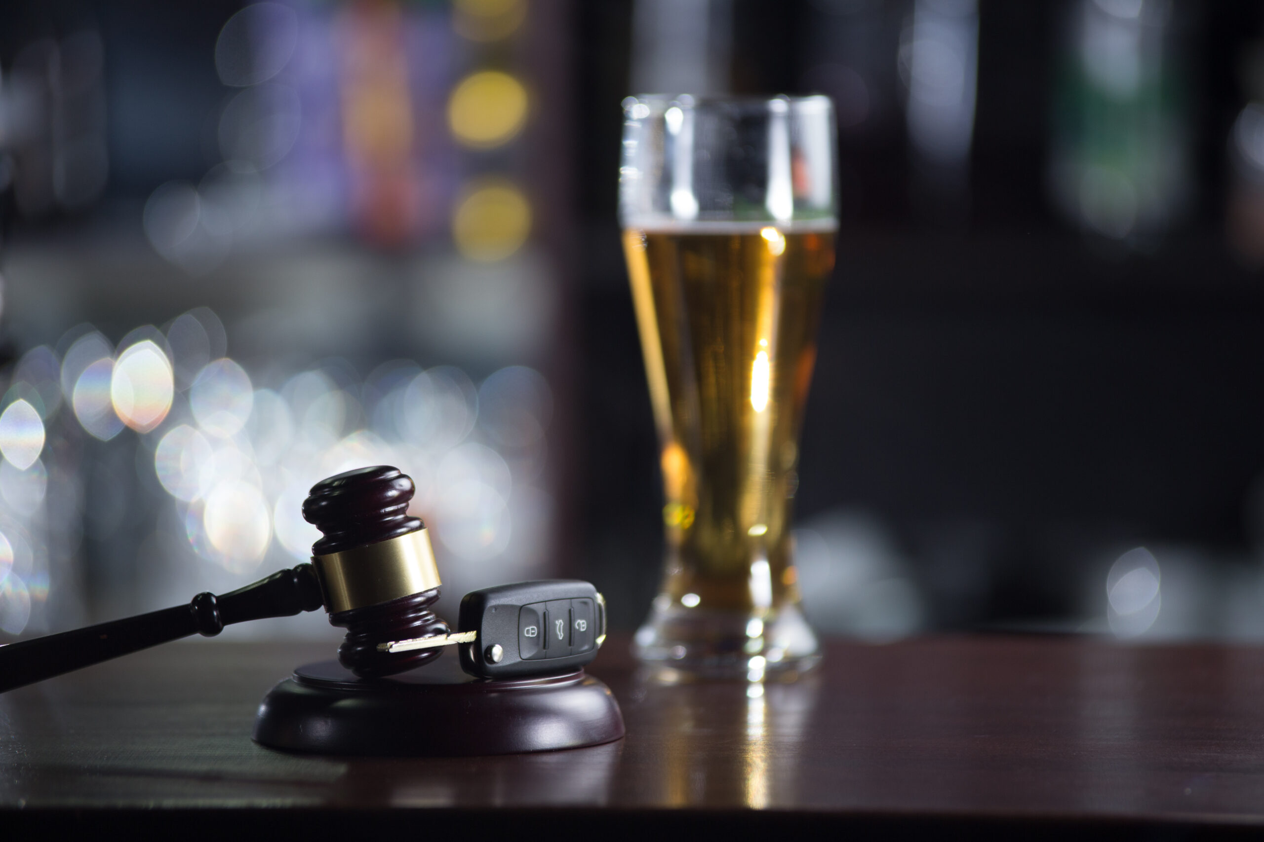 photo of beer, keys and gavel for man arrested for DUI in Las Vegas