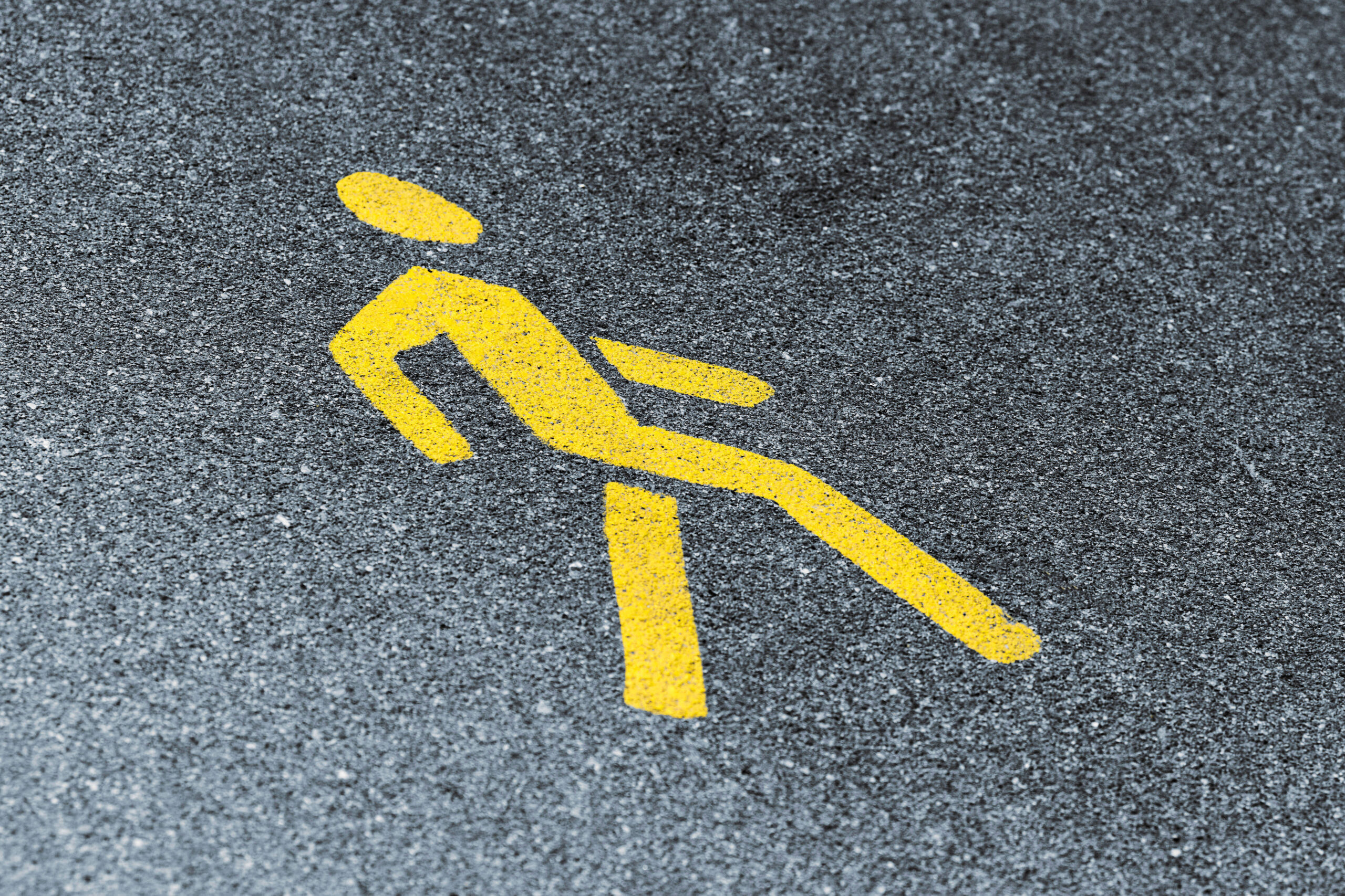 Yellow Pedestrian Sign On Sidewalk, Safe Road Traffic Near Highw