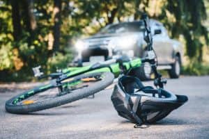 Close up of bike on the ground after an accident involving an SUV in Las Vegas Nevada.