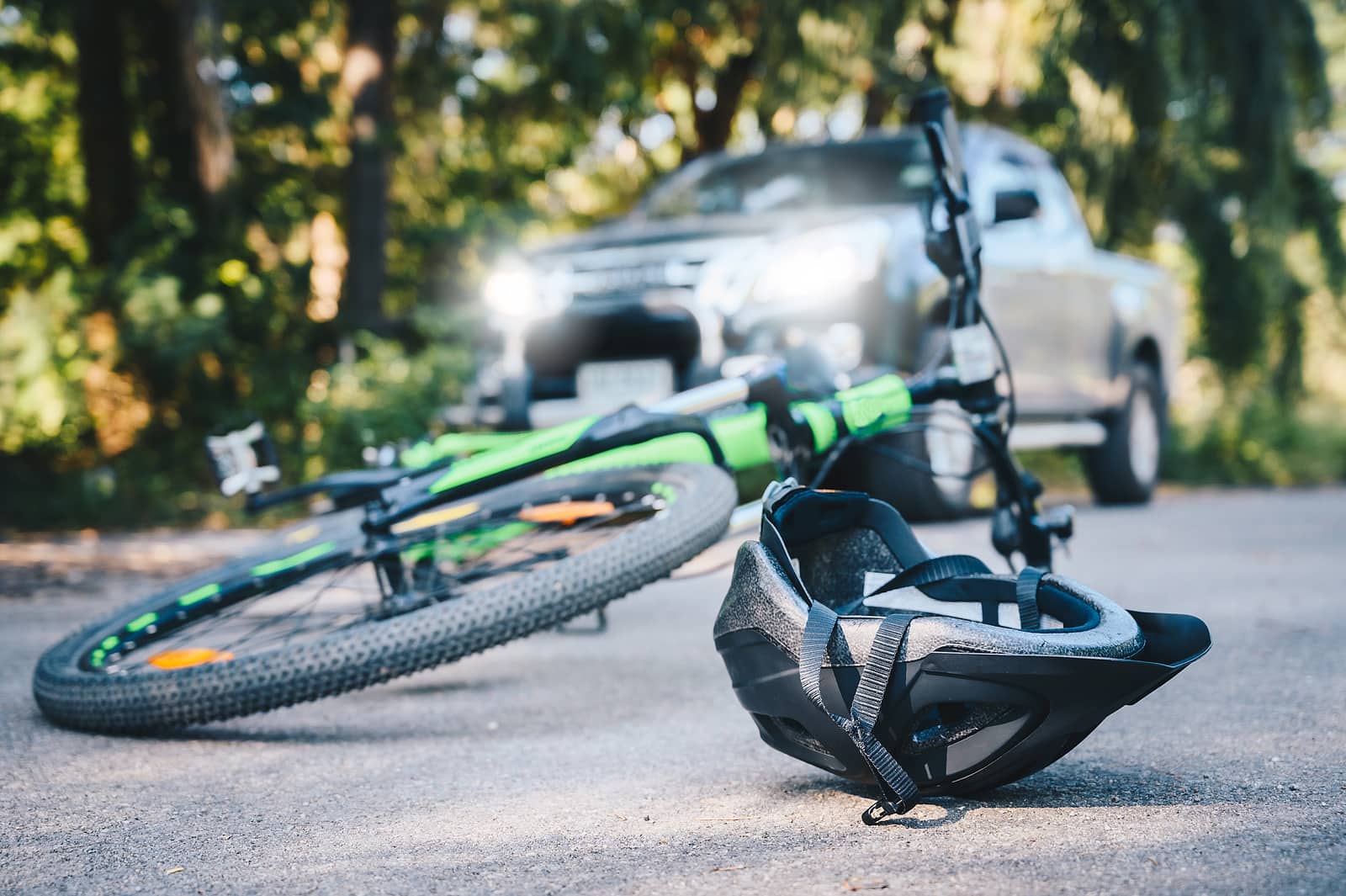 Close up of bike on the ground after an accident involving an SUV in Las Vegas Nevada.