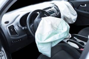Air bags deployed after a car swerved off the road and crashed into a wall