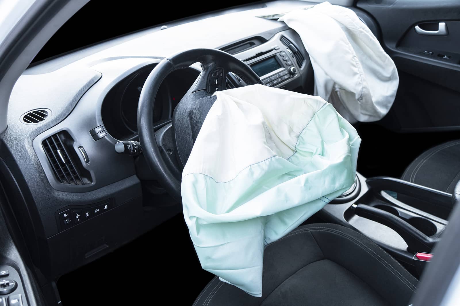 Air bags deployed after a car swerved off the road and crashed into a wall