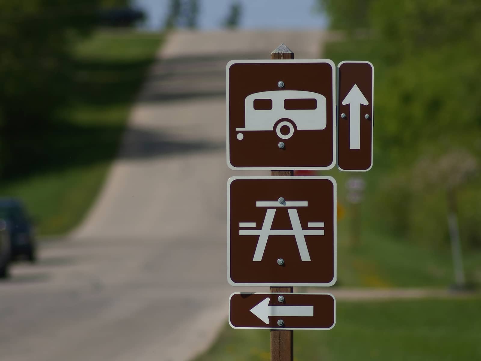 Sign is shown depicting RV camping outside of Las Vegas area