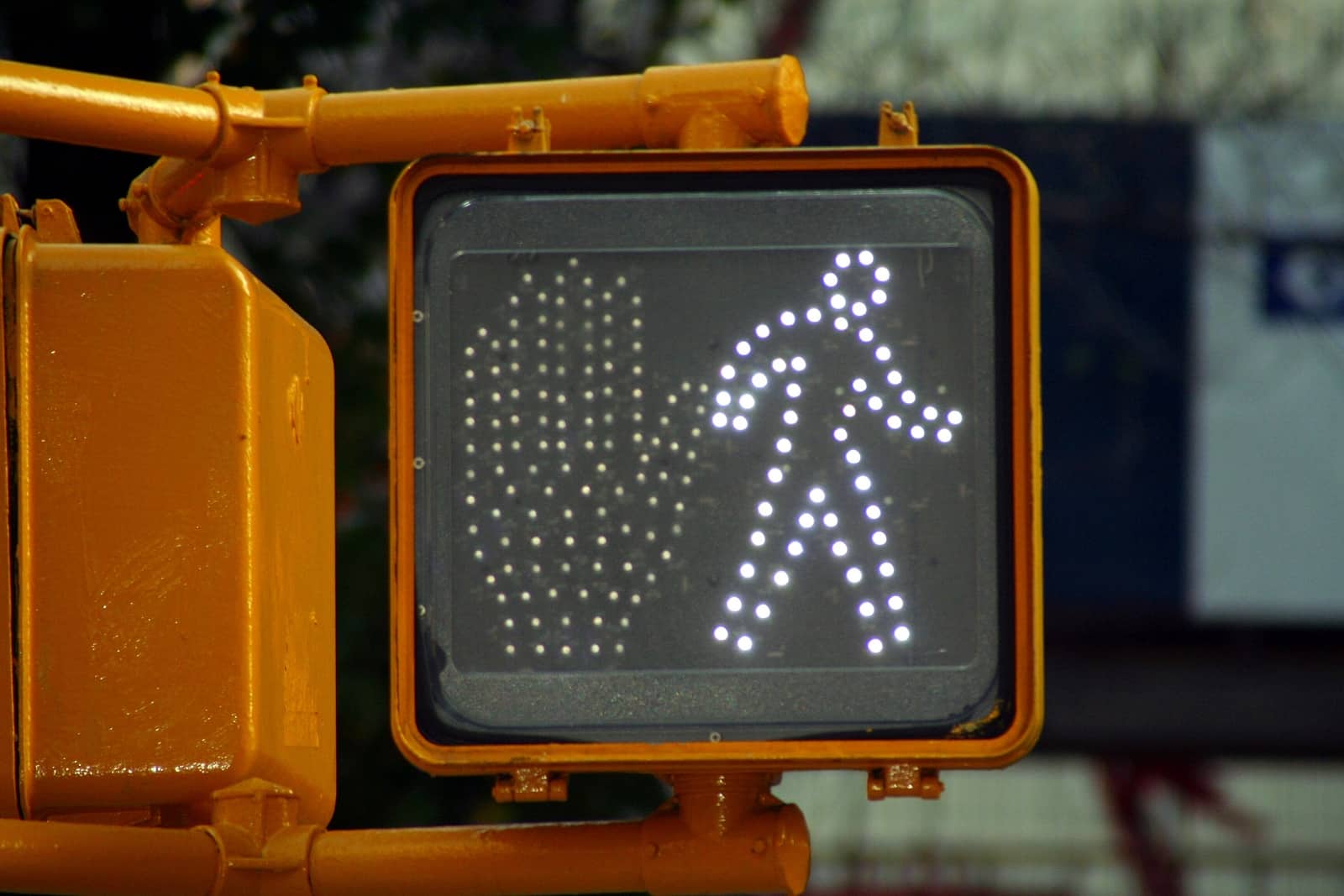 image of crosswalk signal in Las Vegas street indicating a pedestrian is crossing the street