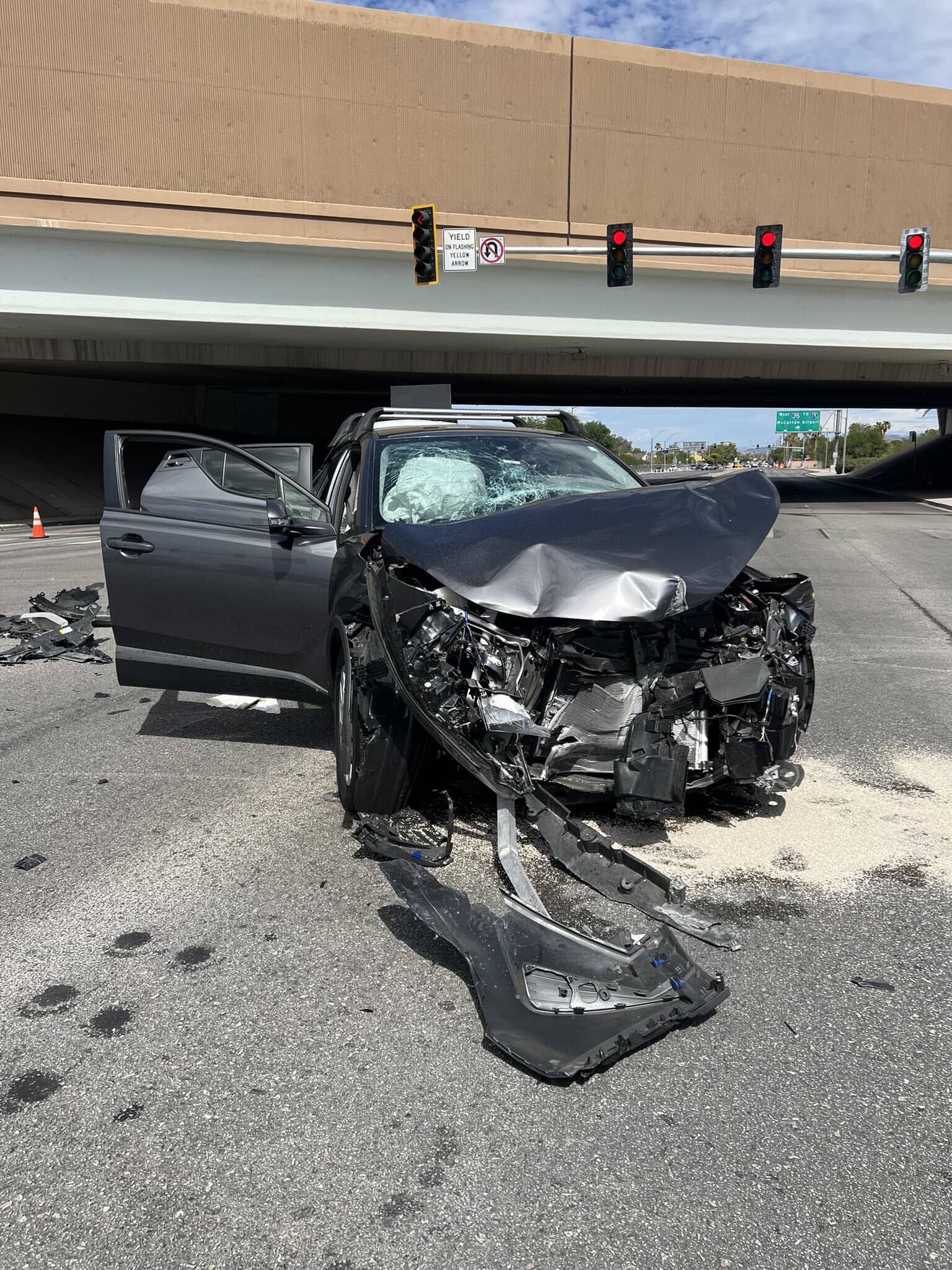 SUV runs red light and hits fire truck