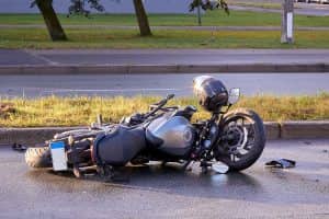 Motorcycle laying in Las Vegas street after crash