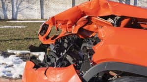 destroyed car shown after crash that took down wall on north las vegas street in rollover crash